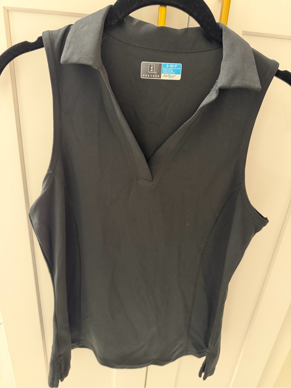 PGA Tour Black Sleeveless Polo Tank